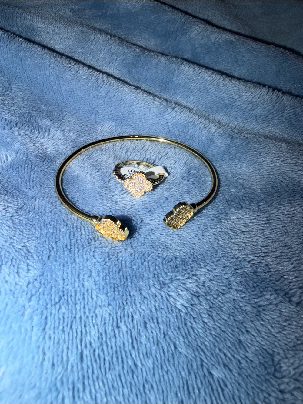 Gold Tone Crystal Cuff Bracelet and Ring 8 Set - Women Jewelry